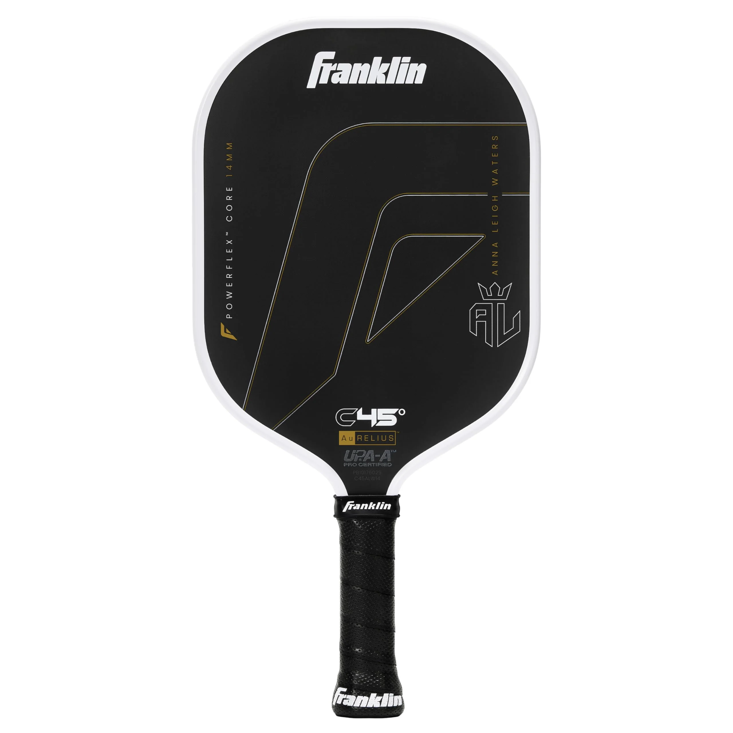 Franklin Sports PRO Pickleball Paddles – C45 Carbon Fiber Series - Official USAP + UPA Approved Pickleball Paddle - Aurelius 14mm Polymer Core - Official Shape of Anna Leigh Waters - Black/White
