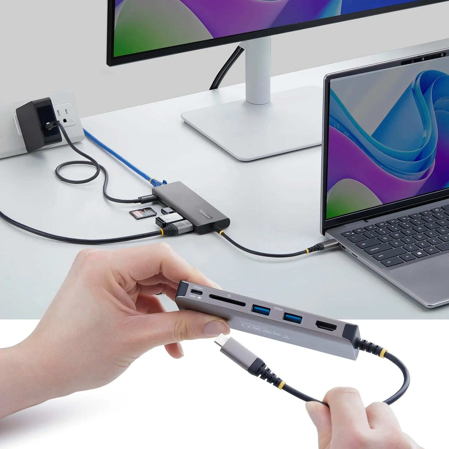 StarTech 6-in-1 USB C Hub, USB-C to HDMI Multiport Adapter with 140W Power Delivery Charging, 4K 60Hz HDMI, 10Gbps Hub, 2.5GbE, SD Slot, Mini Dock for MacBook, Dell, HP - Image 5
