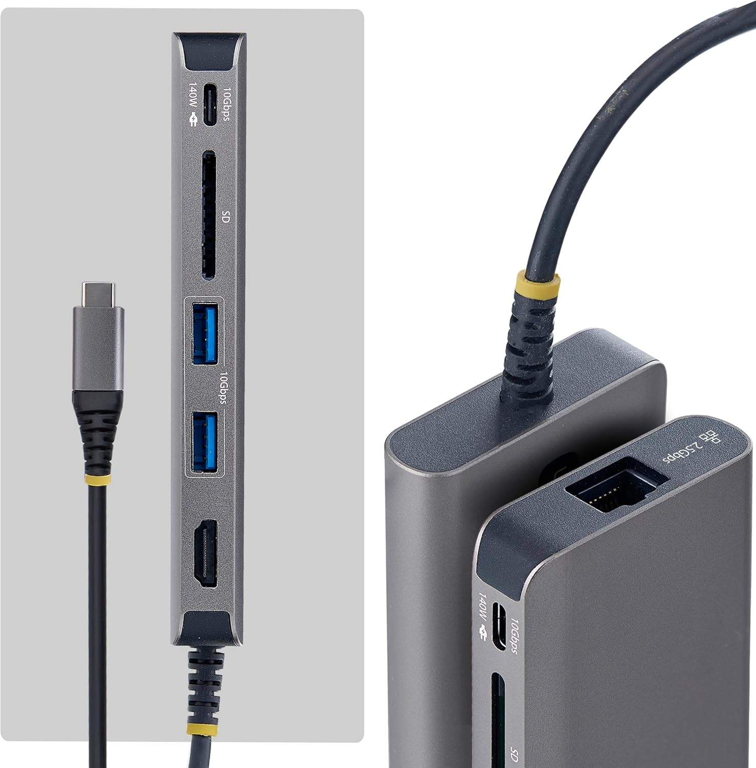 StarTech 6-in-1 USB C Hub, USB-C to HDMI Multiport Adapter with 140W Power Delivery Charging, 4K 60Hz HDMI, 10Gbps Hub, 2.5GbE, SD Slot, Mini Dock for MacBook, Dell, HP - Image 7