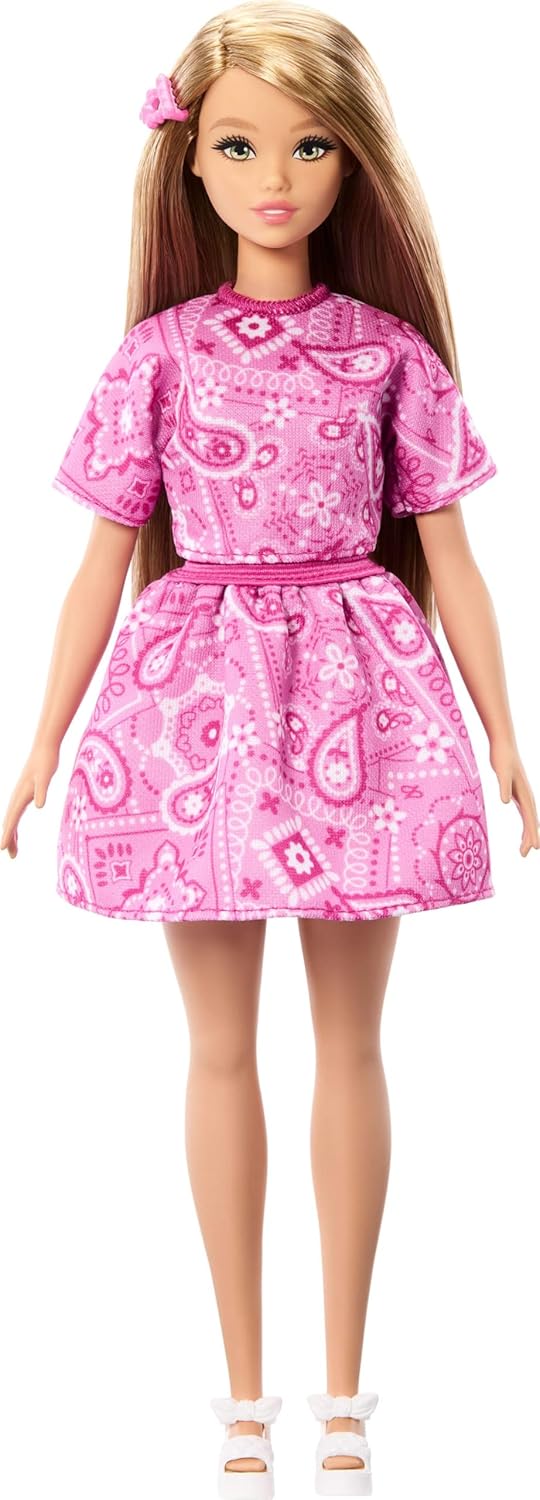 Barbie Fashionistas Style Doll #249 with Blonde Hair, Wearing Pink Paisley Skirt, Pink Paisley Shirt, White Platform Sandals, JJN62 - Image 5