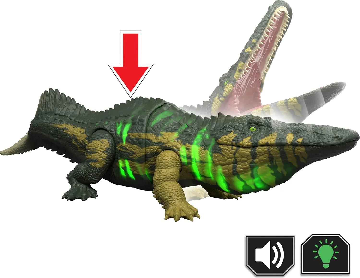 Mattel Jurassic World Wild Roar Stomatosuchus Dinosaur Action Figure Toy, Sounds & Attack & Lights, Scan Code for Digital Play, JKL82 - Image 6