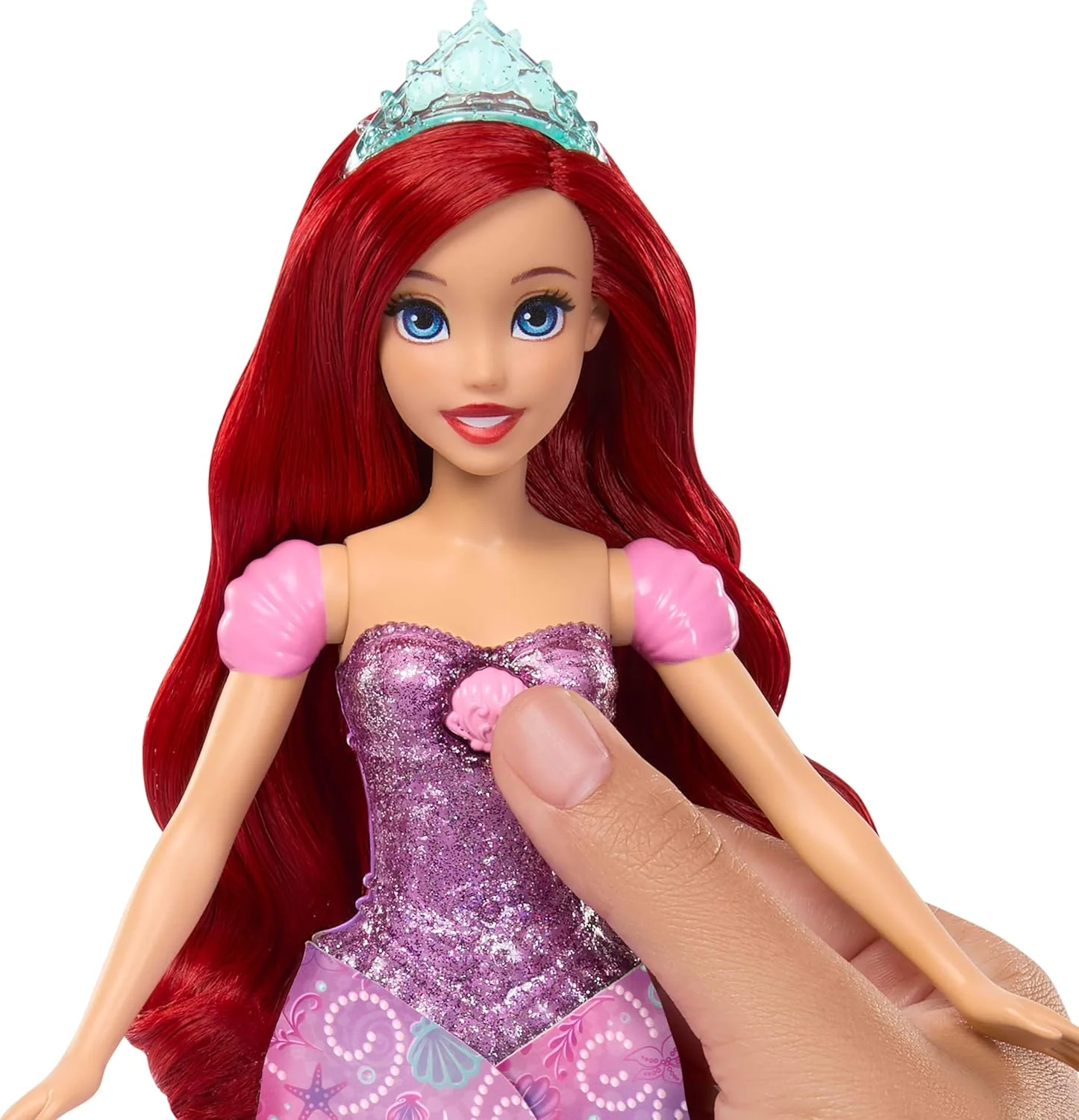 Mattel Disney Princess Arielle-Modepuppe, Verwandlung von Mensch zu Meerjungfrau mit Fabius-Figur und 2 Diademen, vom Film inspiriert, JLK19 - Image 3