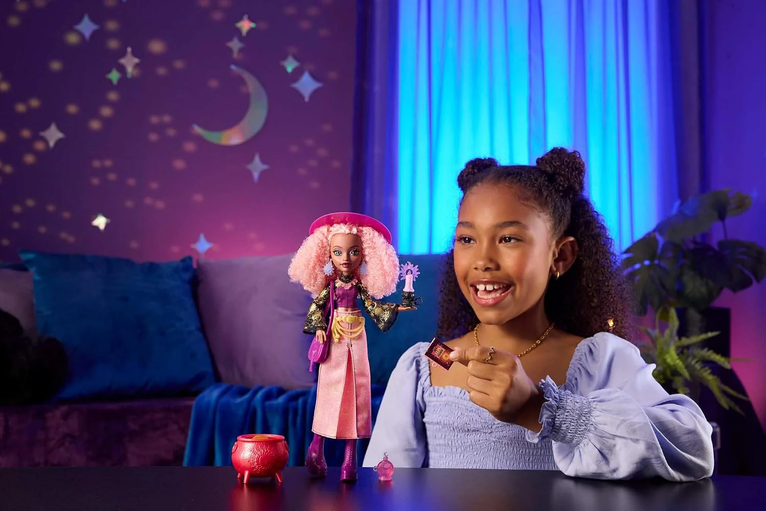 Monster High Doll, Moonspell Magic Rae Lumina The Sun Witch with Cauldron Surprise & Accessories like Candle & Spellbook, JMB91 - Image 3