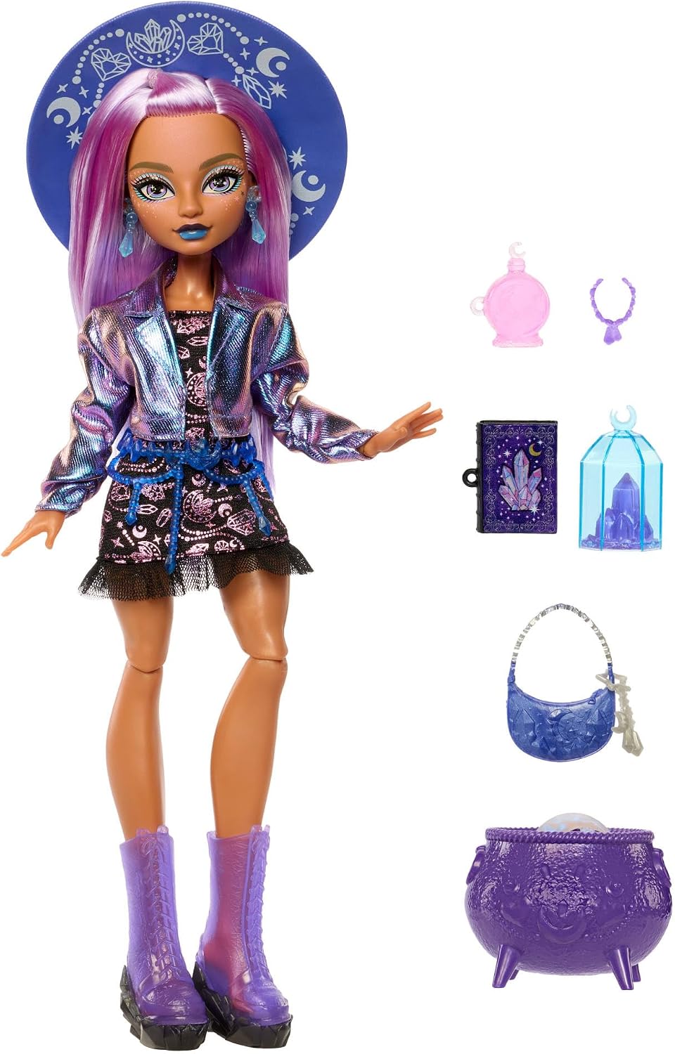 Monster High Doll, Moonspell Magic Layla Stone The Crystal Witch with Cauldron Surprise & Accessories like Potion Bottle & Spellbook, JMB90 - Image 4