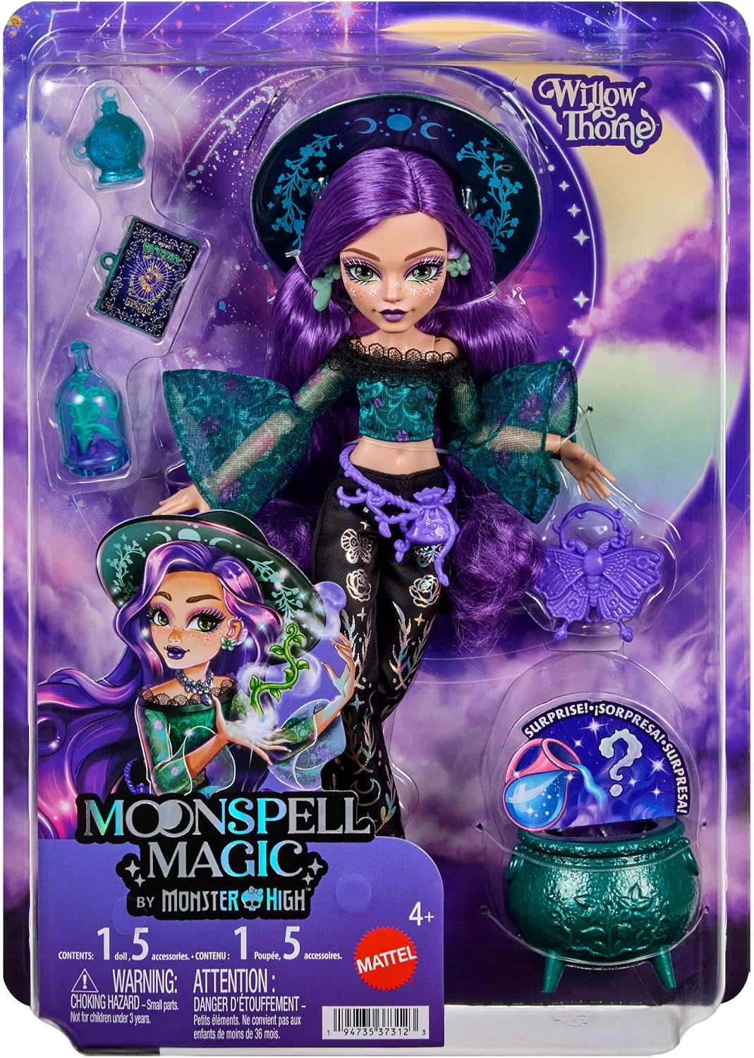 Monster High Doll, Moonspell Magic Willow Thorne The Nature Witch with Hearing Aid, Cauldron Surprise & Accessories like Herb Jar, JMB92 - Image 6