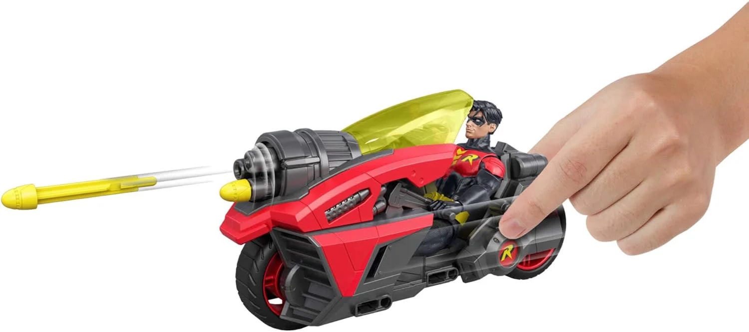 Mattel DC Premier 6.5 Inch Robin Figure & Cycle Vehicle with Projectile Launch, Exclusive Deco, Batlink Robin Cycle, JMD51 - Image 2