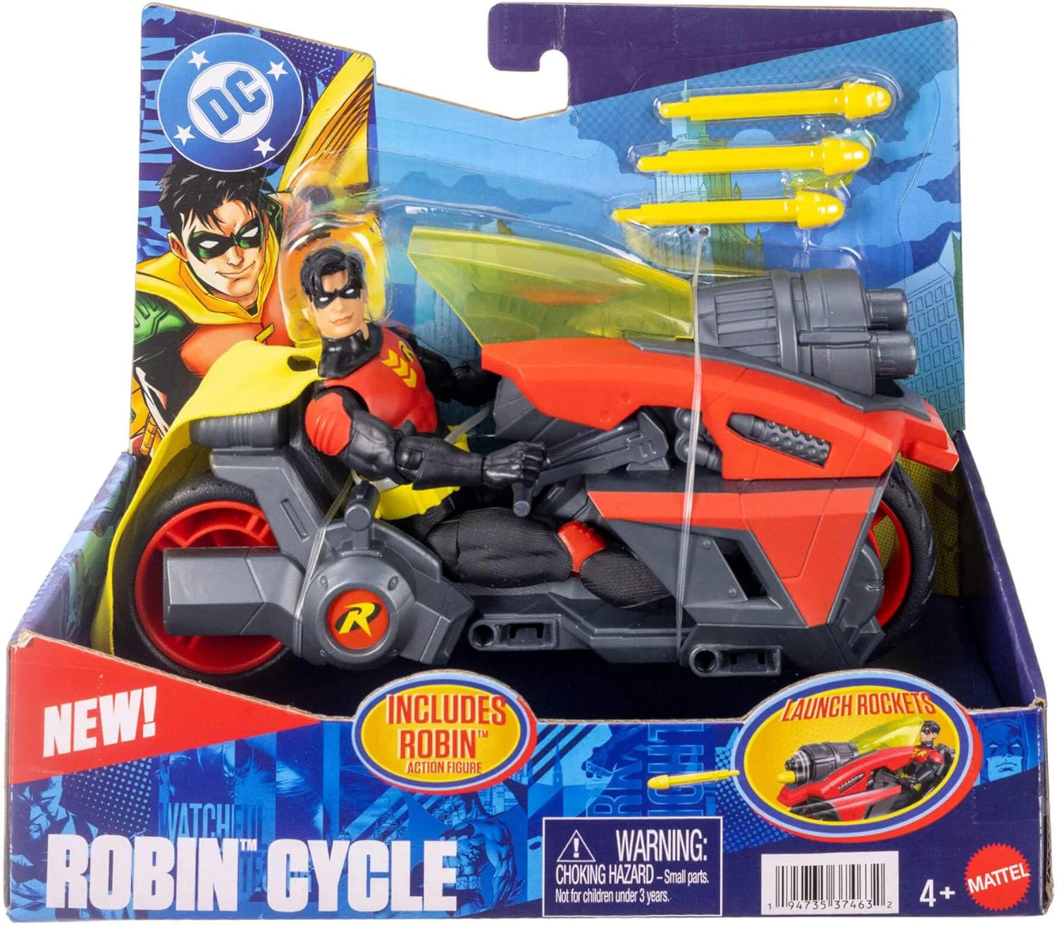 Mattel DC Premier 6.5 Inch Robin Figure & Cycle Vehicle with Projectile Launch, Exclusive Deco, Batlink Robin Cycle, JMD51 - Image 3