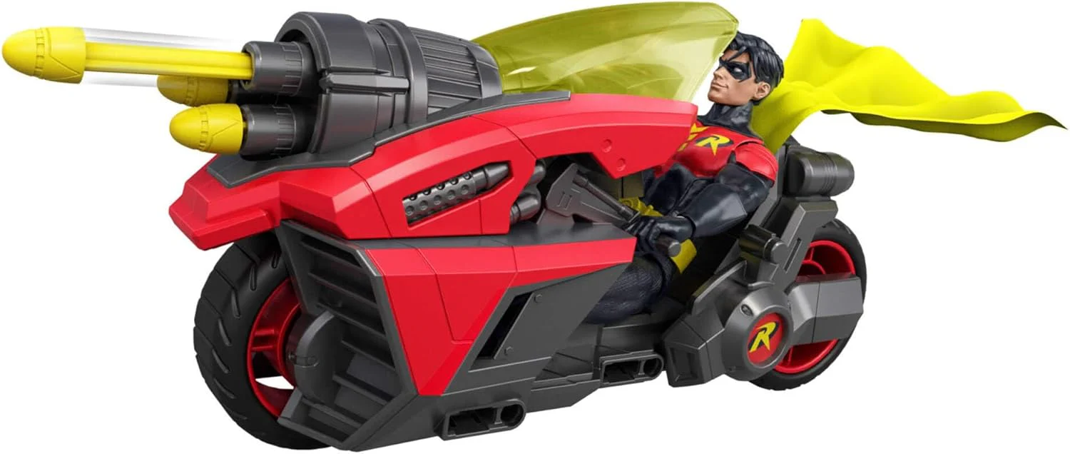 Mattel DC Premier 6.5 Inch Robin Figure & Cycle Vehicle with Projectile Launch, Exclusive Deco, Batlink Robin Cycle, JMD51 - Image 4