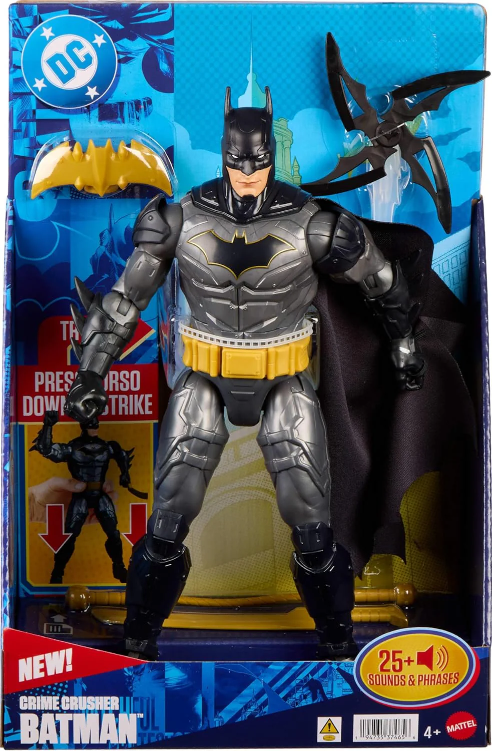 Mattel DC 12-Inch Crime Crusher Batman Action Figure, 25 Plus Phrases & Sounds, 16 Points of Articulation, 4 Weapons, JMD53 - Image 6