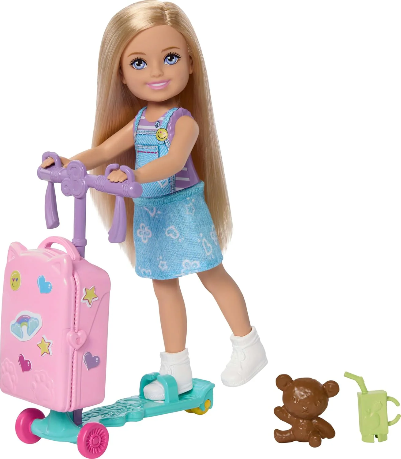 Barbie Chelsea, „Grenzenlose Abenteuer“-Reihe, Blonde Puppe, fahrbarer Roller mit Koffer und Zubehörteile rund ums Reisen, JMJ46 - Image 5