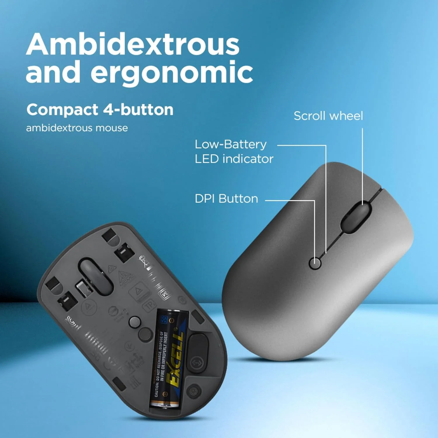 Lenovo 540 Wireless Computer Mouse for PC, Laptop, Computer with Windows or Chrome OS - 2.4 GHz USB-C Wireless Pairing Receiver - Compact Size - 18-Months Battery Life - Ambidextrous - Image 4