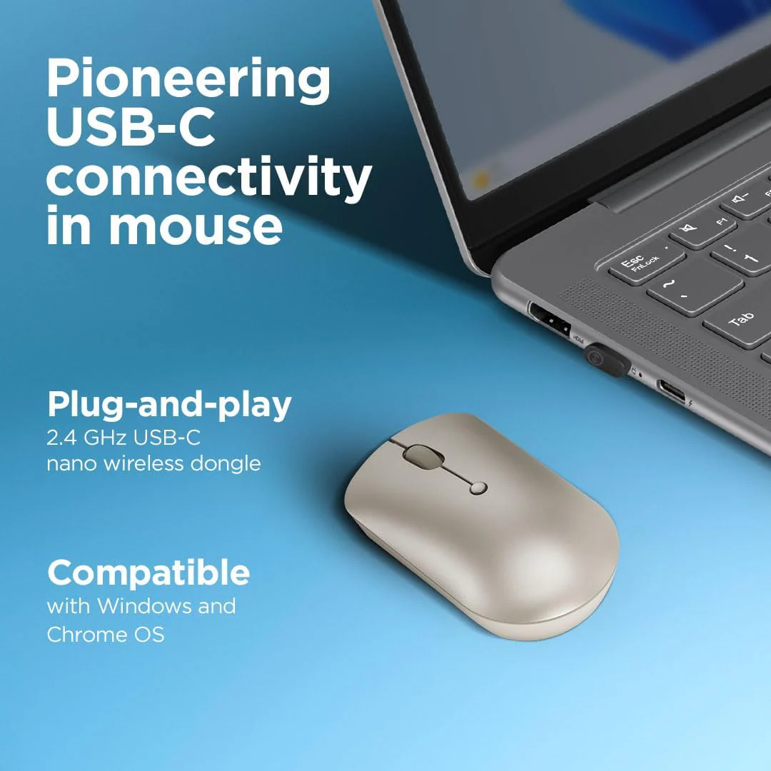 Lenovo 540 Mouse Wireless Compatto con Ricevitore USB-C, Ambidestro, fino a 2400 DPI, Portatile per Laptop e PC, sabbia - Image 7