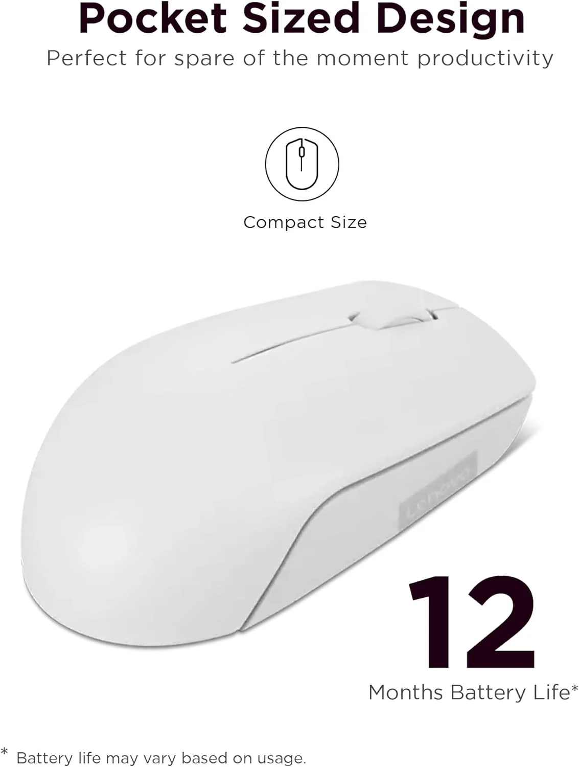 Lenovo 300 Mouse Wireless Compatto, Sensore Ottico 1000 DPI, 2,4 GHz, Ambidestro, Portatile per Laptop e PC, Cloud Grey - Image 7