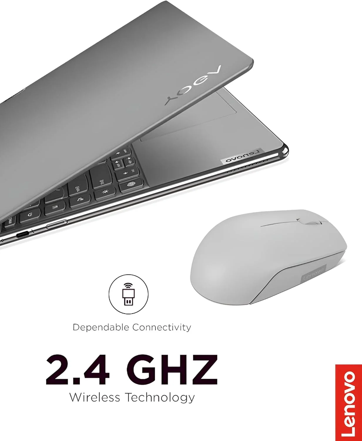 Lenovo 300 Mouse Wireless Compatto, Sensore Ottico 1000 DPI, 2,4 GHz, Ambidestro, Portatile per Laptop e PC, Arctic Grey - Image 3