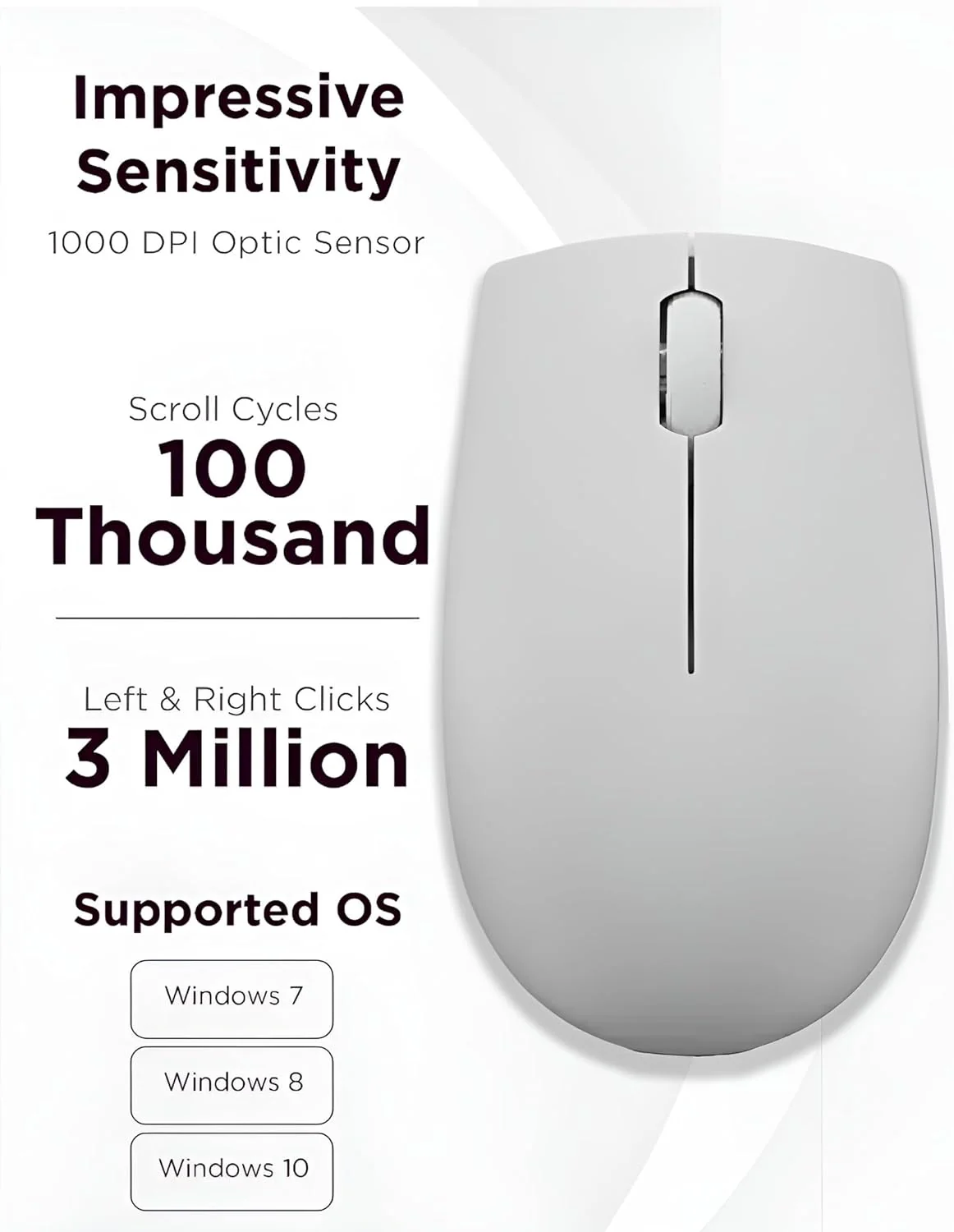 Lenovo 300 Mouse Wireless Compatto, Sensore Ottico 1000 DPI, 2,4 GHz, Ambidestro, Portatile per Laptop e PC, Arctic Grey - Image 5