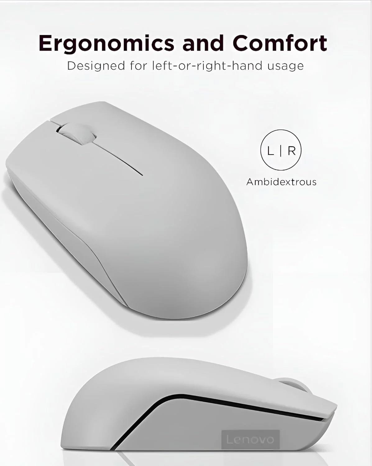 Lenovo 300 Mouse Wireless Compatto, Sensore Ottico 1000 DPI, 2,4 GHz, Ambidestro, Portatile per Laptop e PC, Arctic Grey - Image 7