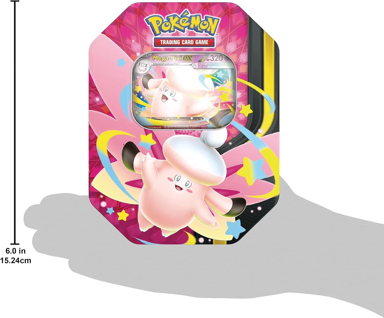 Pokémon Tin Box Mega Pixi ex #129 – Deutsch – Pokémon TCG Box mit 4 Boostern & Promokarte - Image 3