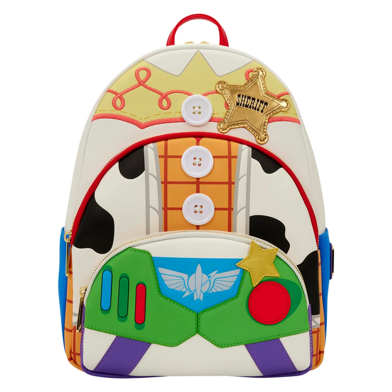 Loungefly Disney: Pixar - Toy Story 5 - To Infinity and Beyond - Woody, Jessie e Buzz Lightyear - Zaino con tripla tasca in denim stampato, idea regalo per bambini e adulti - Borse da collezione