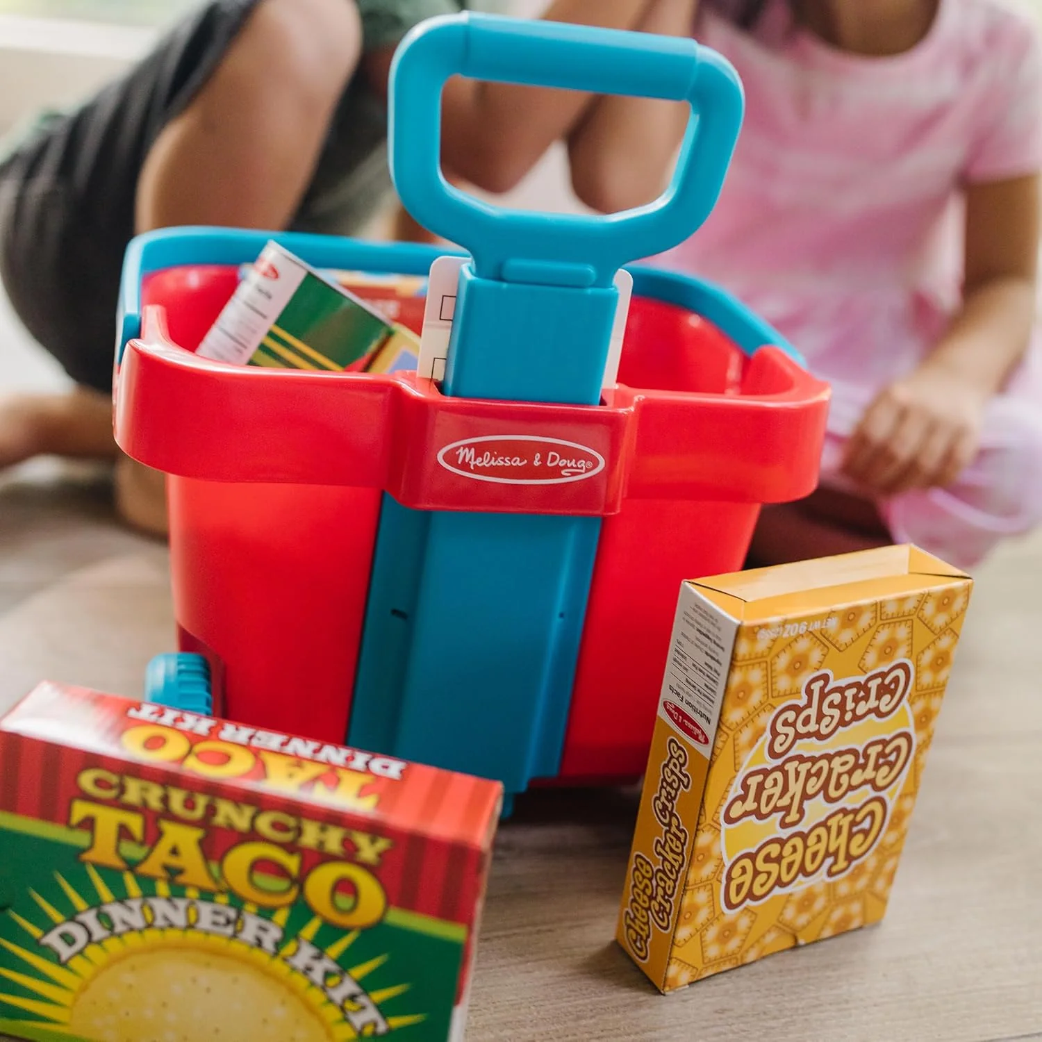 Melissa & Doug Fill and Roll Grocery Basket Play Set With Play Food Boxes and Cans (11 pcs), Play Kitchen Toy Food Ages 3+ - Image 2