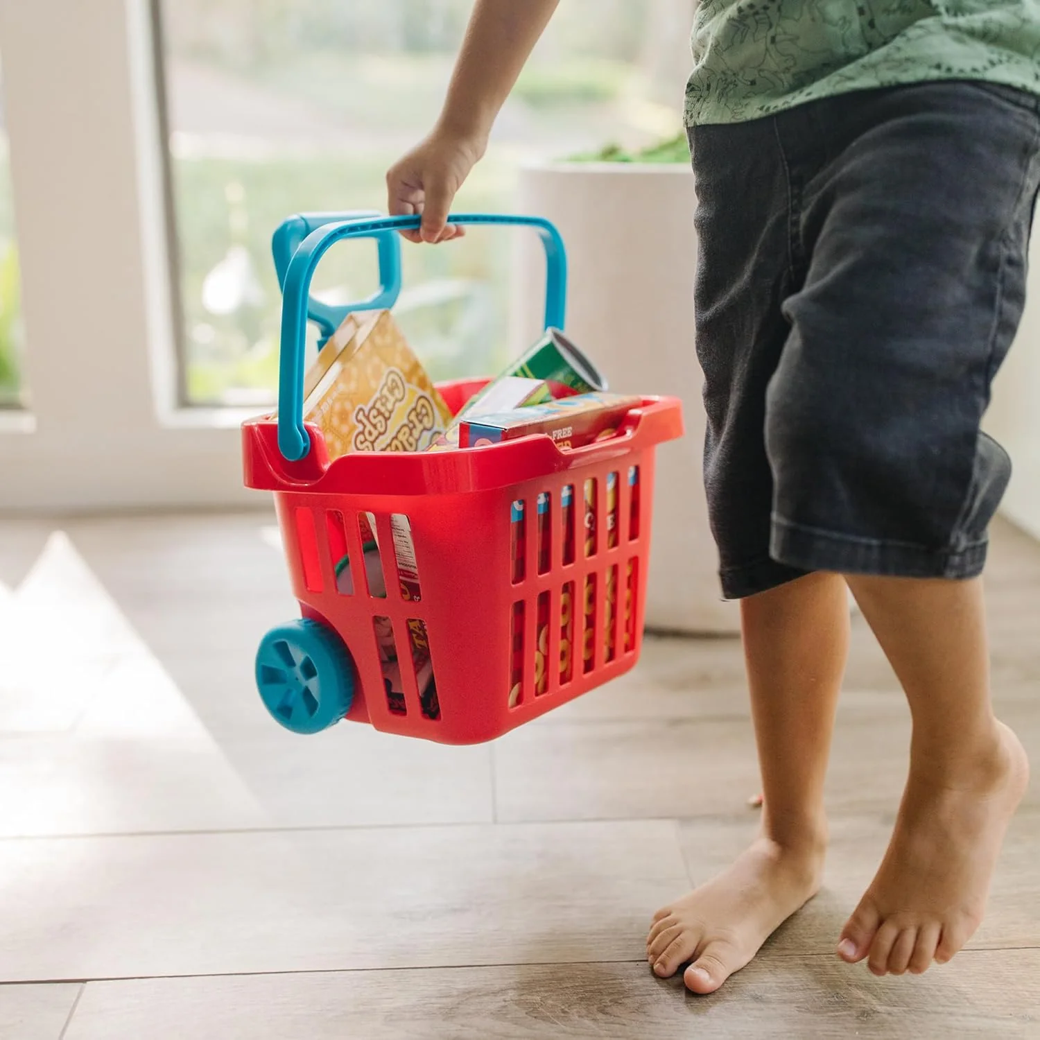 Melissa & Doug Fill and Roll Grocery Basket Play Set With Play Food Boxes and Cans (11 pcs), Play Kitchen Toy Food Ages 3+ - Image 4