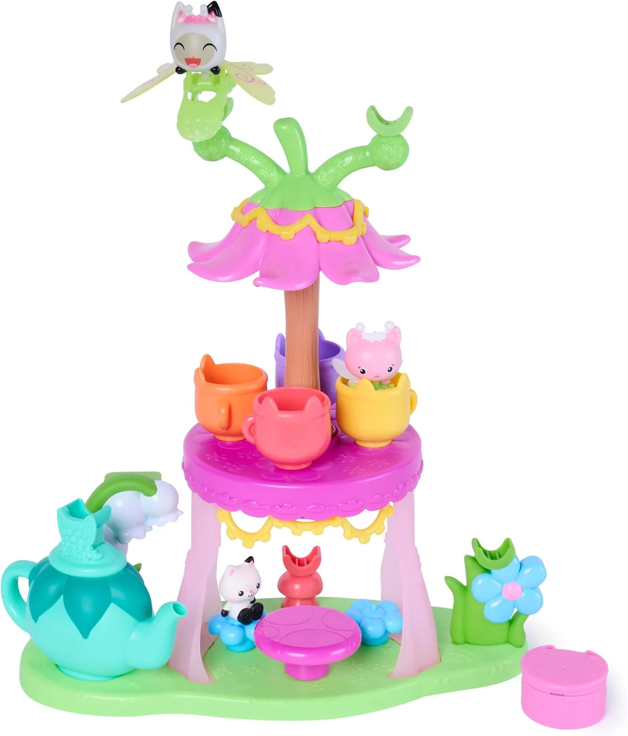 DreamWorks Gabby's Dollhouse Fairylandia Flutter-riffic Tea Party Playset, 14-Piece Set with 5 Areas of Flutter Fairy Fun, Pretend Play Toys for Kids with Doll House Accessories for Ages 3+ - Image 3