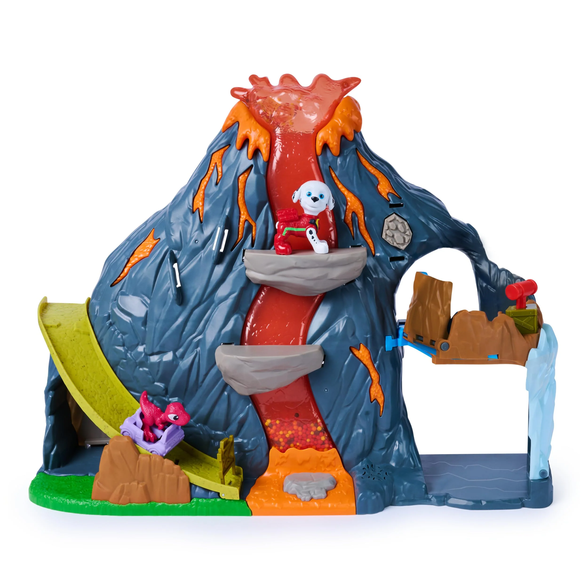 PAW PATROL: Der Dino Film, Super-Lava-Blast Vulkan-Spielset, 360 Grad bespielpares Set mit Marshall- & Rhabarber-Figur, Licht- & Soundeffekte, Multisensorisches Spielzeug für Kinder ab 3 Jahren