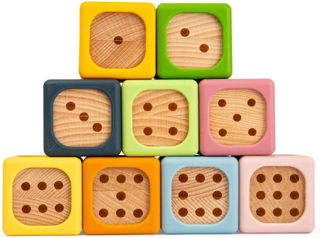 Bigjigs Toys Zachte sorteerblokken | Siliconen en houten babyblokset | Montessori stapelkubussen voor baby's | Zachte bouwkubussets met cijfers | Vroeg leren stapelspeelgoedset voor kinderen vanaf 6 - Image 3