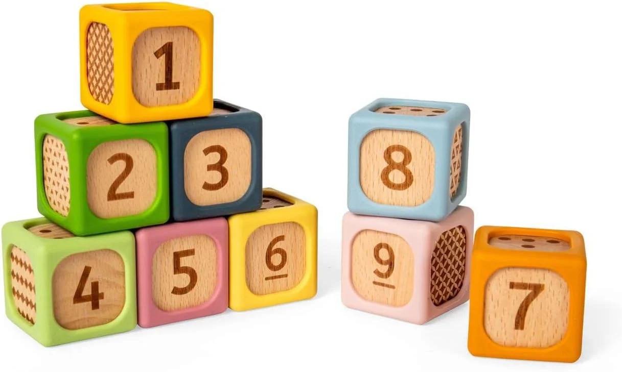 Bigjigs Toys Zachte sorteerblokken | Siliconen en houten babyblokset | Montessori stapelkubussen voor baby's | Zachte bouwkubussets met cijfers | Vroeg leren stapelspeelgoedset voor kinderen vanaf 6 - Image 7