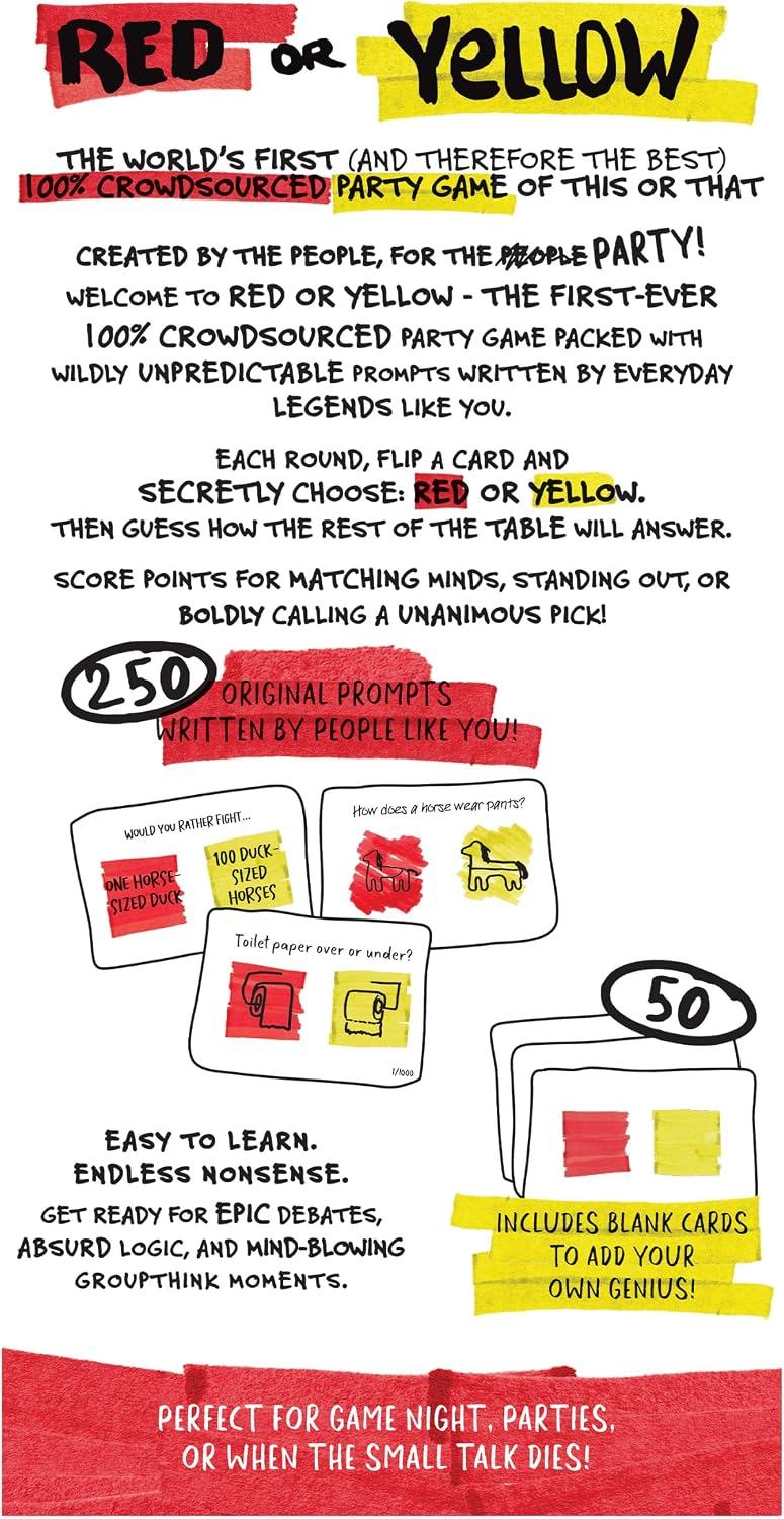 USAopoly Red or Yellow Party Game - Fast-Paced Group Fun, 3-8 Players | A hilarious 15-minute party game for large groups. Great for game nights, teens, and adults. Easy to learn and play! - Image 2