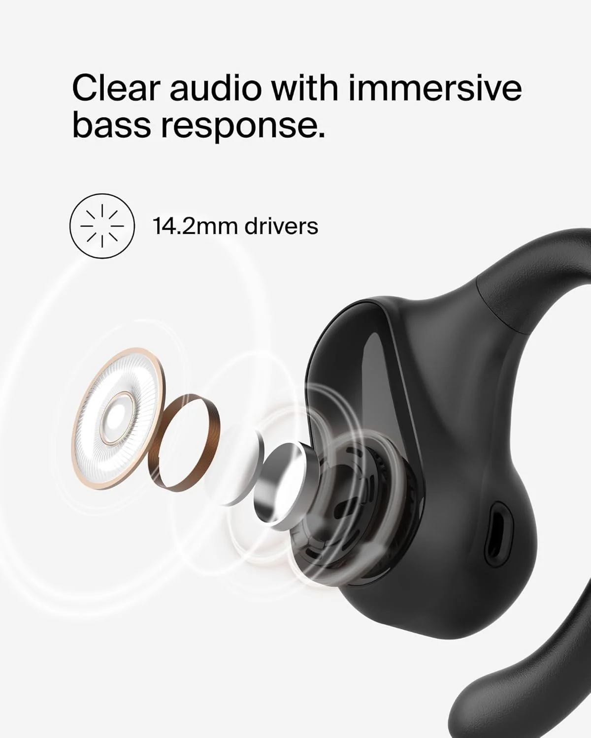 Belkin SoundForm ClearFit Open-Ear Headphones, lightweight wireless earphones with ENC, Bluetooth earbuds with ear hooks, clear calls, 26H playtime, IPX5 running and gym headphones for sports - Image 3