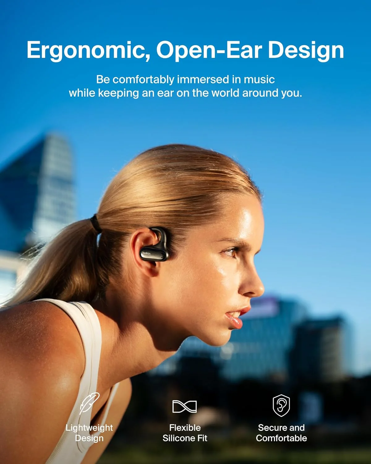 Belkin SoundForm ClearFit Open-Ear Headphones, lightweight wireless earphones with ENC, Bluetooth earbuds with ear hooks, clear calls, 26H playtime, IPX5 running and gym headphones for sports - Image 4