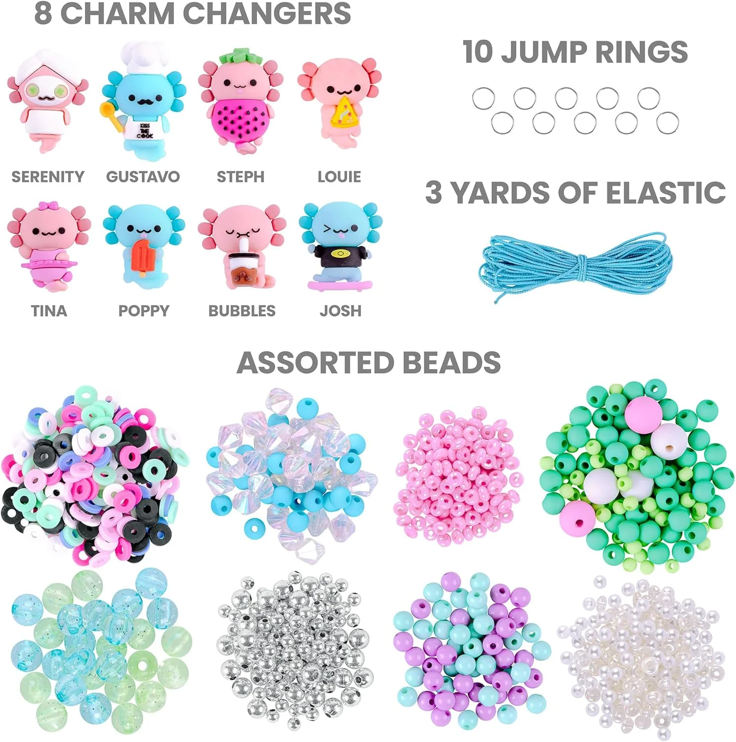 Fashion Angels Kit gioielli Basic Fun Charm Changers Axolotl League per bambine 6+ – Set fai da te con collane, bracciali, charm axolotl e perline colorate - Image 8