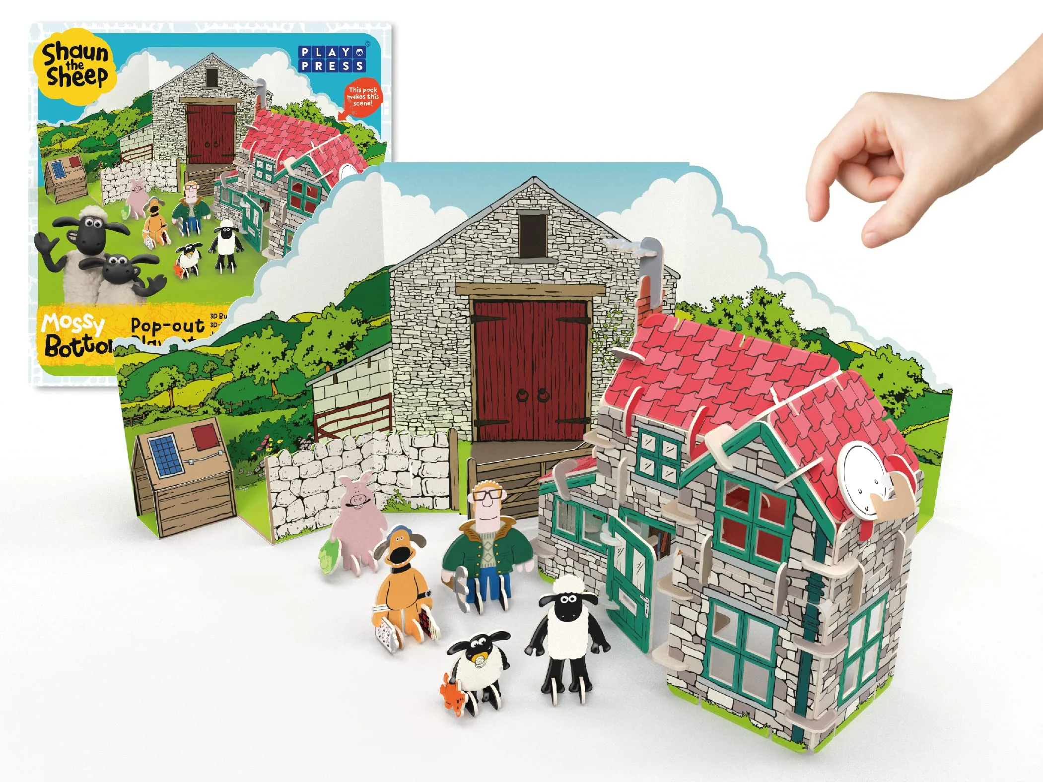 PLAYPRESS Shaun The Sheep Mossy Bottom Pop-out Playset - Includes Farmers House, Shaun, Timmy & Other Characters - Eco-Friendly Building Toys - Ages 5+
