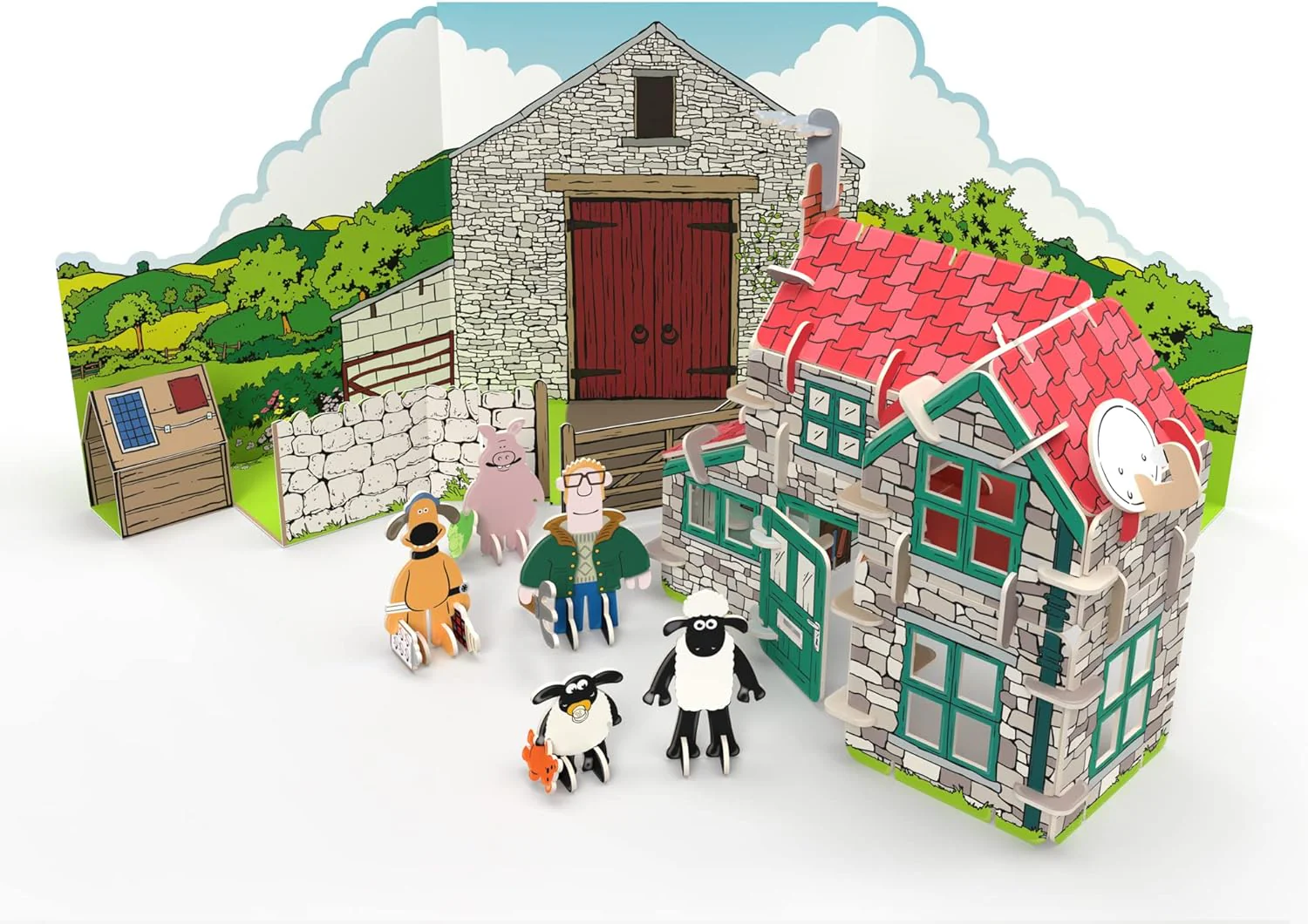 PLAYPRESS Shaun The Sheep Mossy Bottom Pop-out Playset - Includes Farmers House, Shaun, Timmy & Other Characters - Eco-Friendly Building Toys - Ages 5+ - Image 2