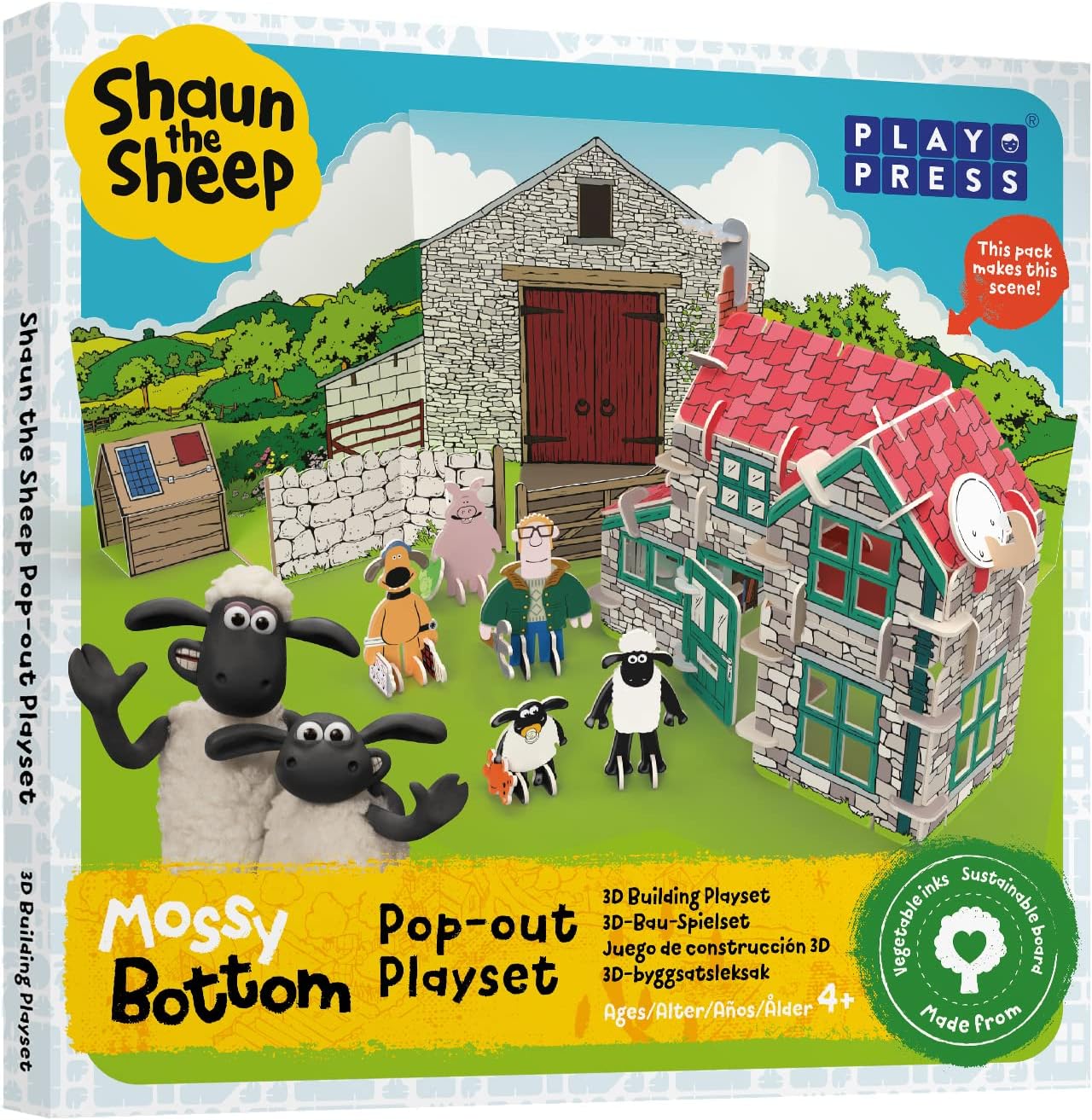 PLAYPRESS Shaun The Sheep Mossy Bottom Pop-out Playset - Includes Farmers House, Shaun, Timmy & Other Characters - Eco-Friendly Building Toys - Ages 5+ - Image 4