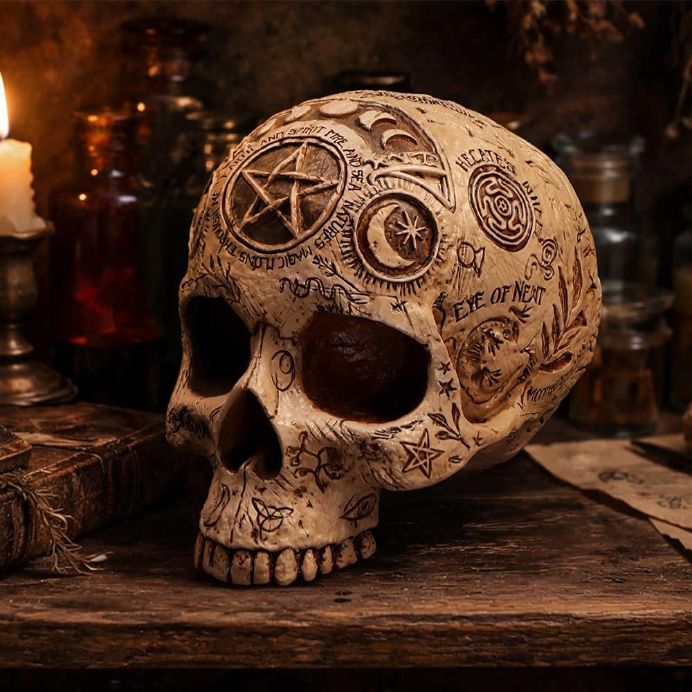 Apothecary Skull Figurine – Occult Gothic Decorative Skull Ornament - Image 5