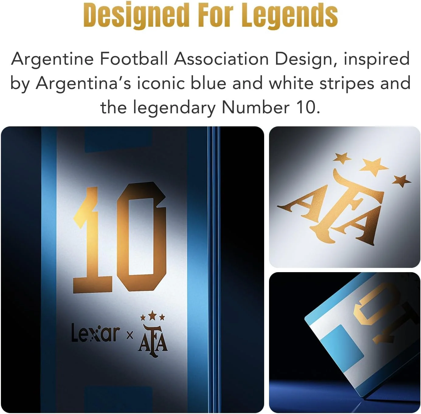 Lexar SL500 Portable SSD 1TB AFA Edition, Argentina World Championship Co-Branding, Up to 2000MB/s Read & 1800 MB/s Write, USB 3.2 Gen 2x2, Slim & Durable Metal, Supports Apple ProRes Video Recording - Image 3