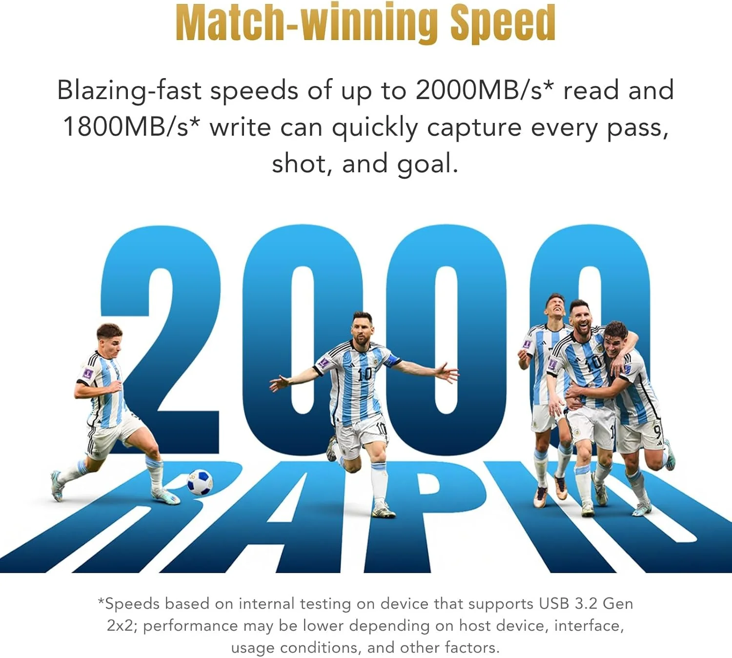 Lexar SL500 Portable SSD 1TB AFA Edition, Argentina World Championship Co-Branding, Up to 2000MB/s Read & 1800 MB/s Write, USB 3.2 Gen 2x2, Slim & Durable Metal, Supports Apple ProRes Video Recording - Image 4