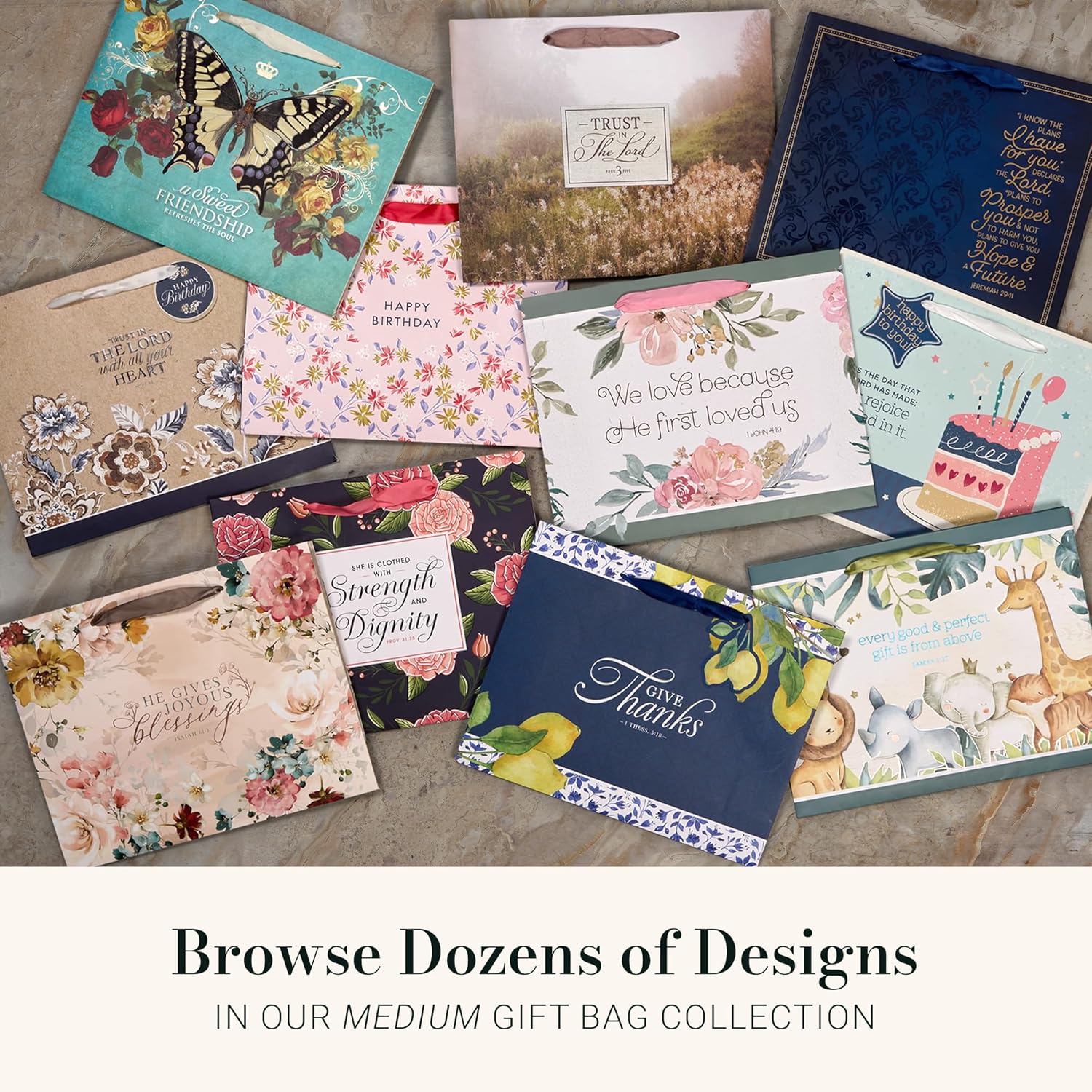 Christian Art Gifts Large Landscape Inspirational Scripture Gift Bag, Tag & Tissue Wrapping Paper Set for Wedding Presents: Love is Kind Encouraging Bible Verse, Satin Ribbon Handles, Beige Floral - Image 3