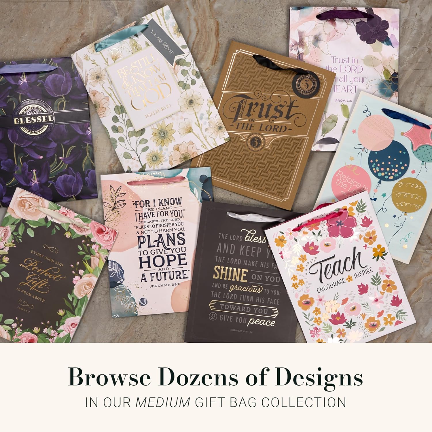 Christian Art Gifts Large Portrait Inspirational Gift Bag, Tag & Wrapping Tissue Paper Set for Women: Amazing Grace Encouraging Message, Satin Handles, Taupe - Image 2