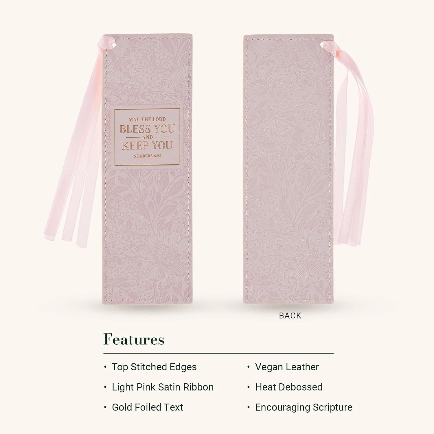Christian Art Gifts Premium Vegan Leather Inspirational Scripture Bookmark for Women: Bless You & Keep You Encouraging Bible Verse, Pink Floral - Image 3