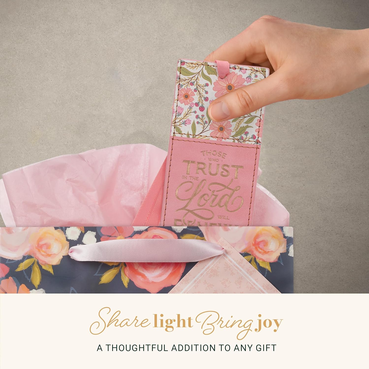Christian Art Gifts Premium Vegan Leather Inspirational Scripture Bookmark for Women: Trust in The Lord Encouraging Bible Verse, Coral Floral - Image 6