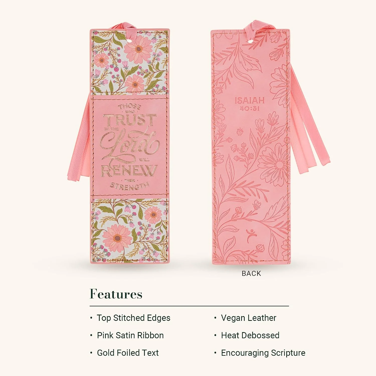 Christian Art Gifts Premium Vegan Leather Inspirational Scripture Bookmark for Women: Trust in The Lord Encouraging Bible Verse, Coral Floral - Image 7