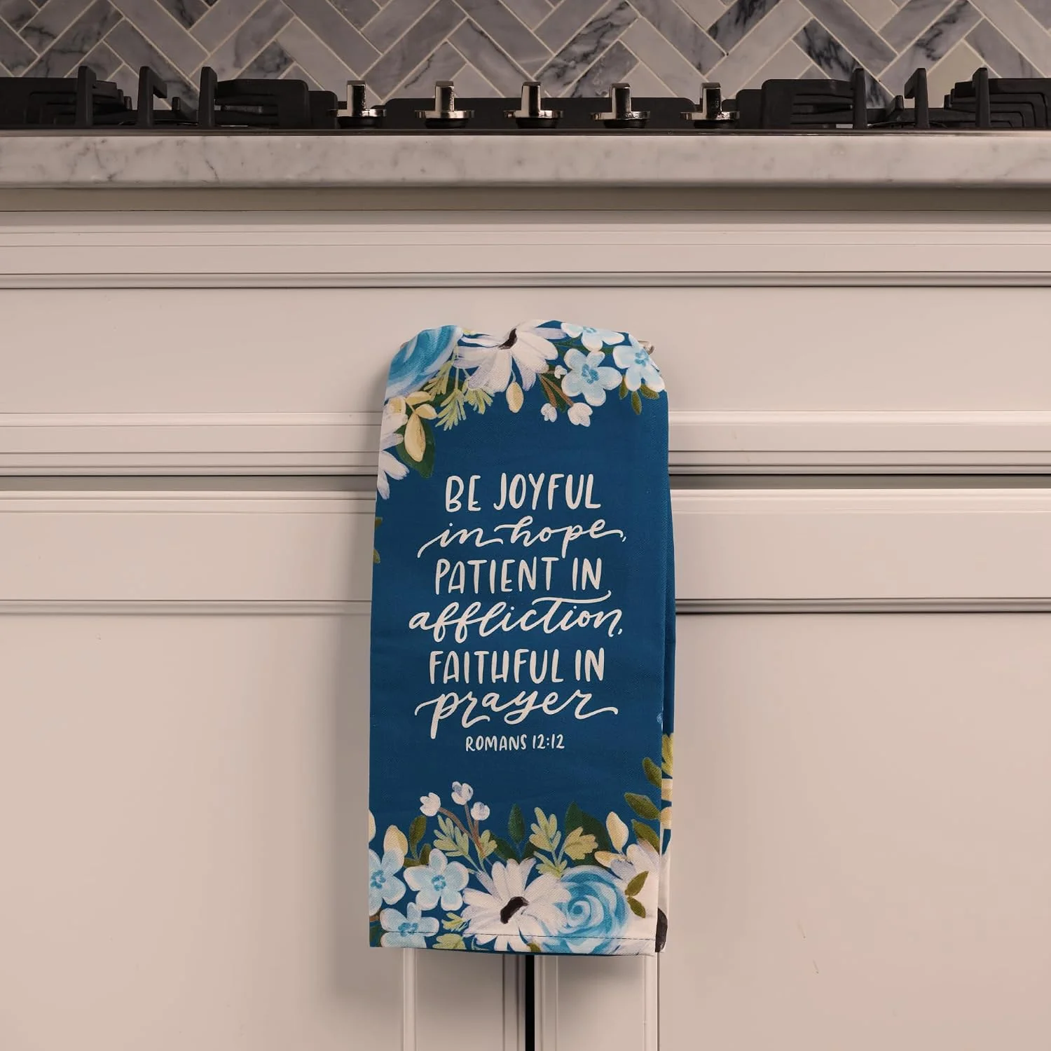 Christian Art Gifts Decorative Inspirational Scripture Tea Towel for Women: Be Joyful Encouraging Bible Verse, Home & Kitchen, 100% Cotton, Blue Floral, 30" x 20" - Image 4