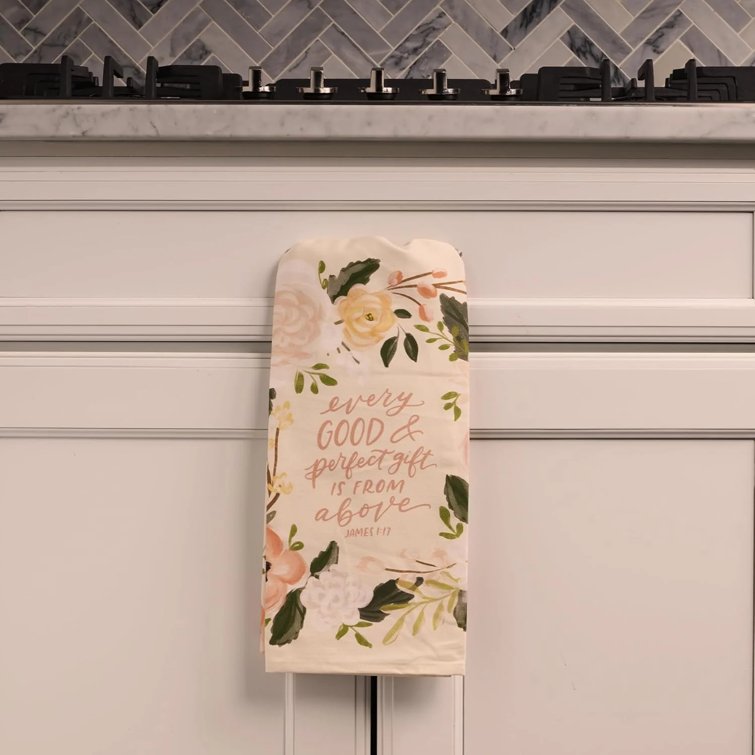 Christian Art Gifts Decorative Inspirational Scripture Tea Towel for Women: Every Good Gift Encouraging Bible Verse, Home & Kitchen, 100% Cotton, Creamy Beige Floral, 30" x 20" - Image 2