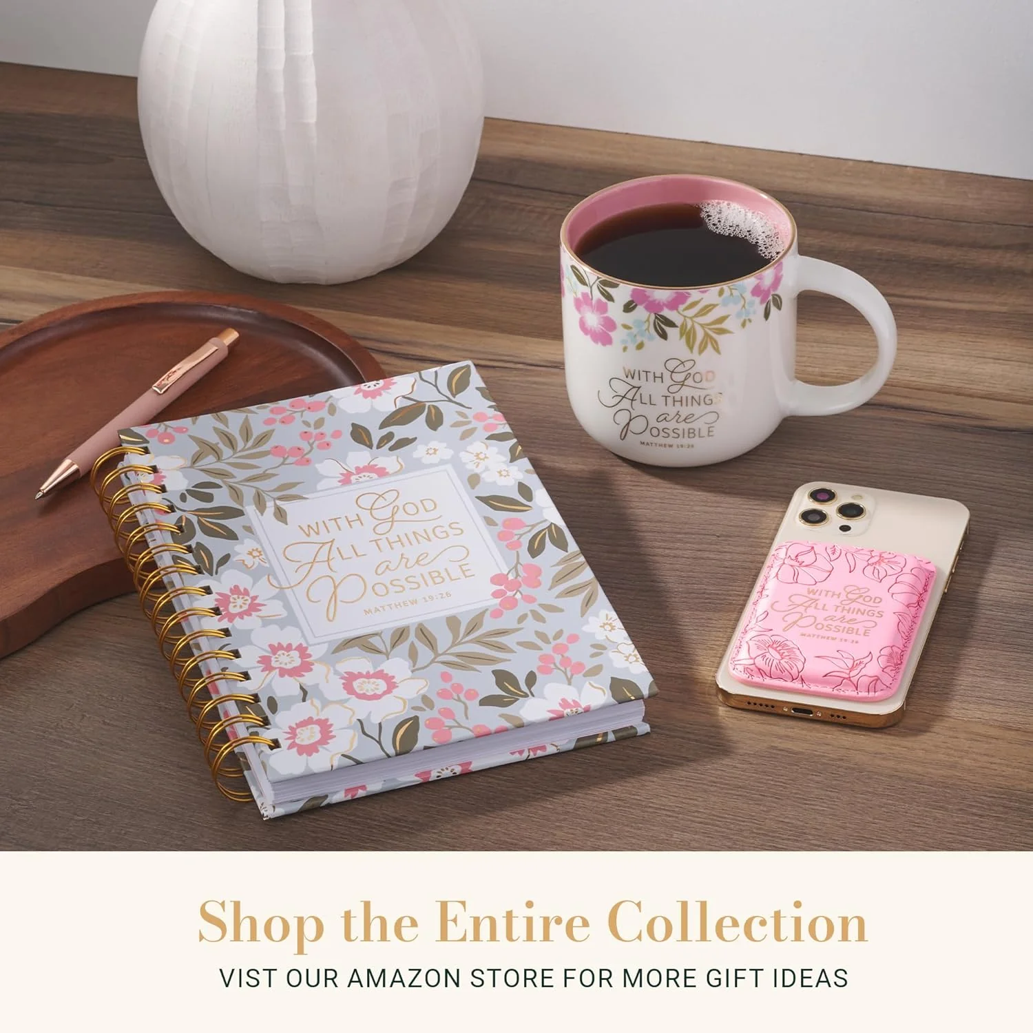 Christian Art Gifts Large Stainless Steel Insulated Travel Mug Tumbler for Women: All Things are Possible Inspirational Scripture, Sturdy Handle, Reusable Straw, Flip Lid, Pink & White Floral, 18 oz. - Image 4