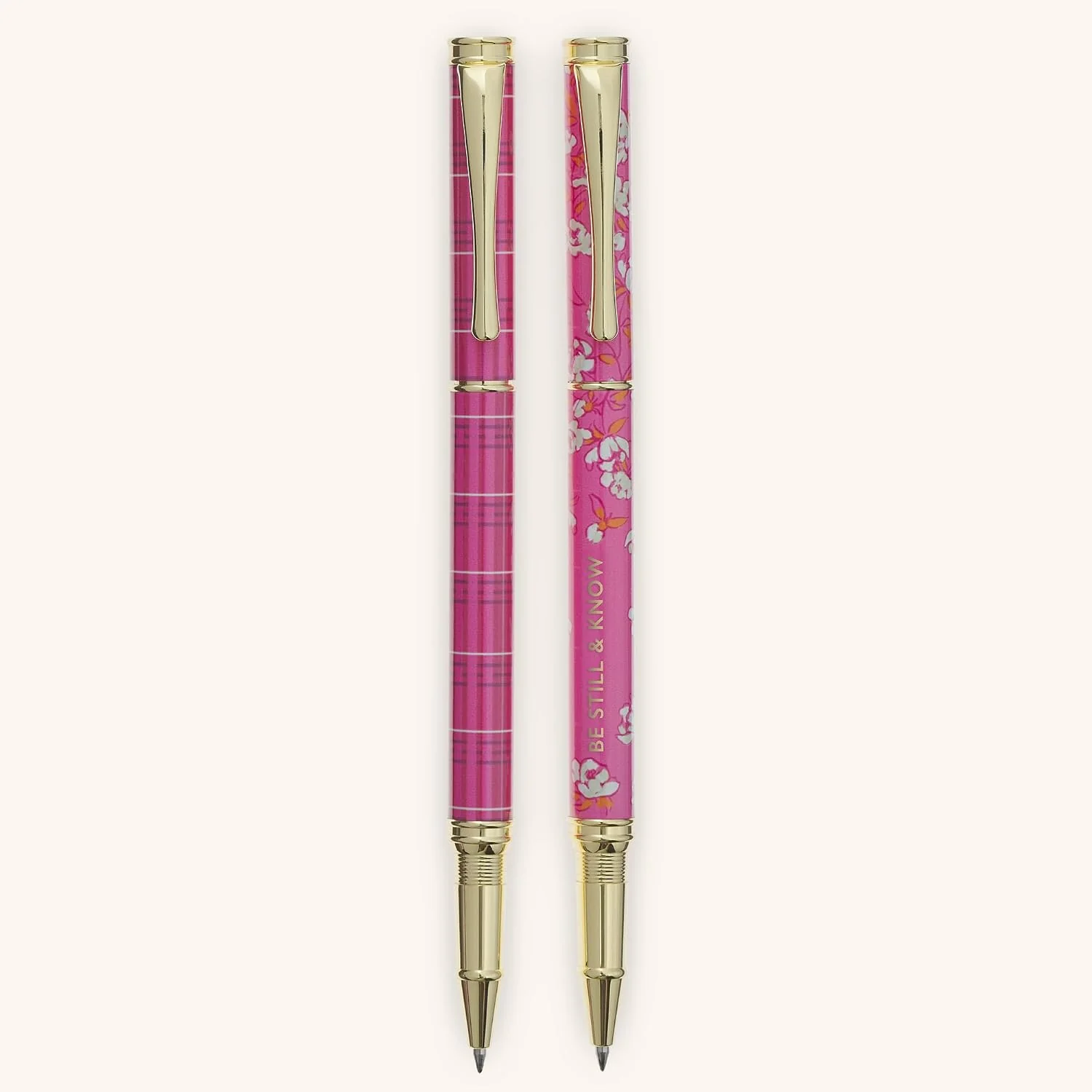 Christian Art Gifts Premium Inspirational Medium Ballpoint Pen Set for Women: Be Still Encouraging Bible Verse, Retractable, Black Ink, Pocket Clip, Pink & White Floral with Gold, 2 Pack - Image 3