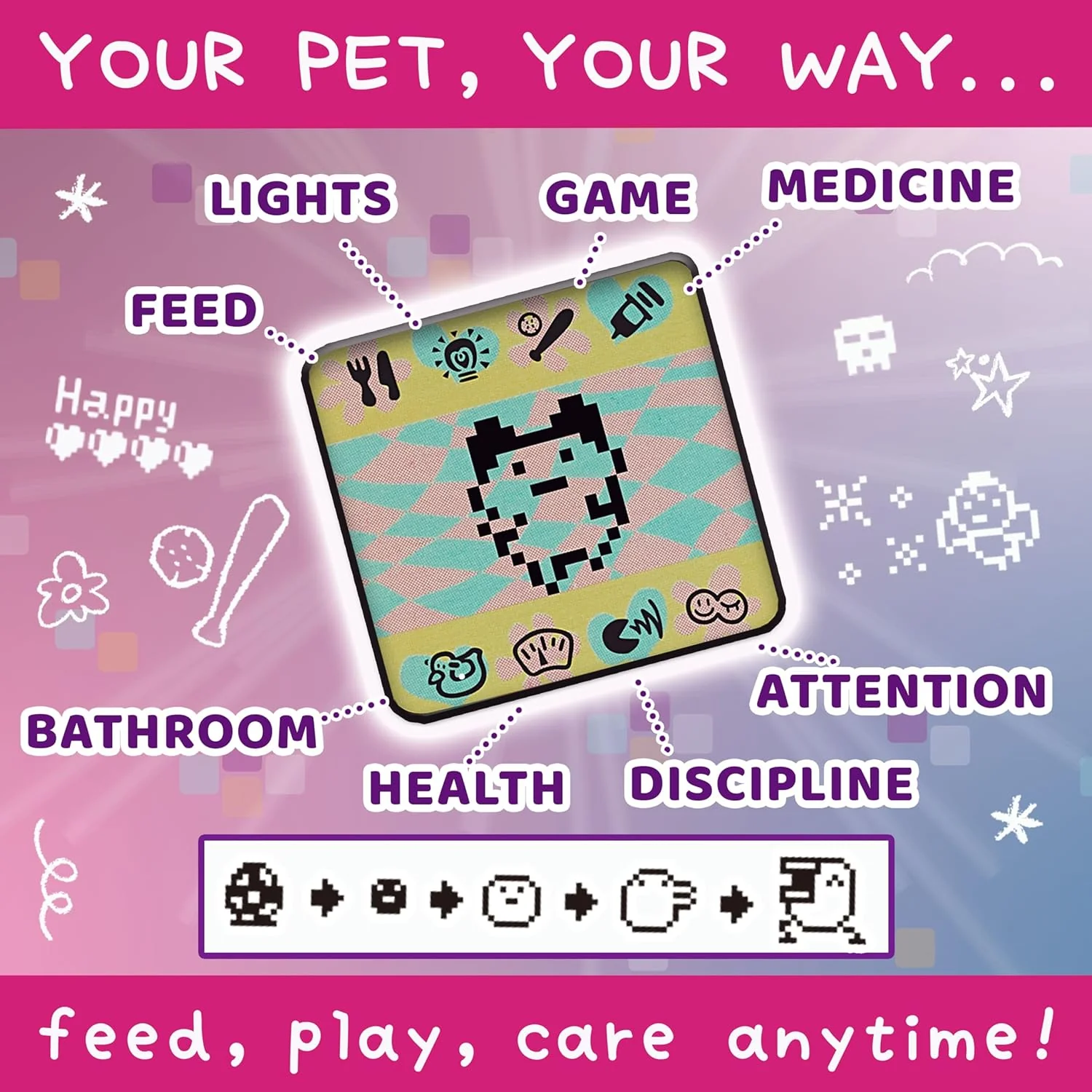 Bandai Tamagotchi Original College Sweater Digital Pet | Nurture And Raise The Original Tamagotchi Electronic Pet | Tamagotchi Japanese Kids Toys For Girls And Boys Make Great 90s Retro Gifts - Image 2
