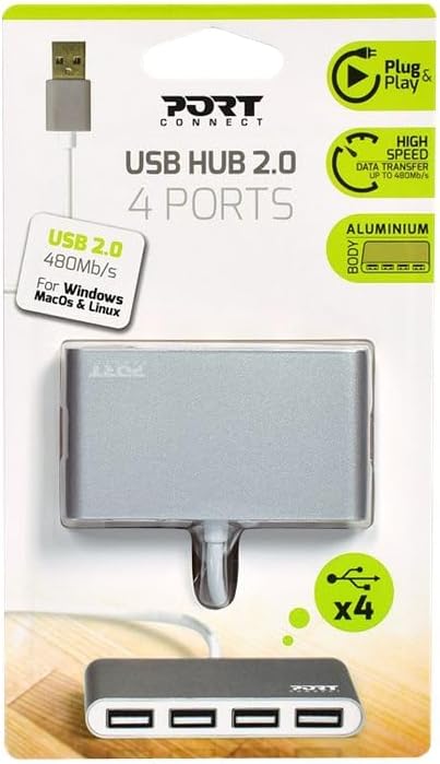 Port Designs 4 Ports 2.0 USB Hub, Silver - Image 2