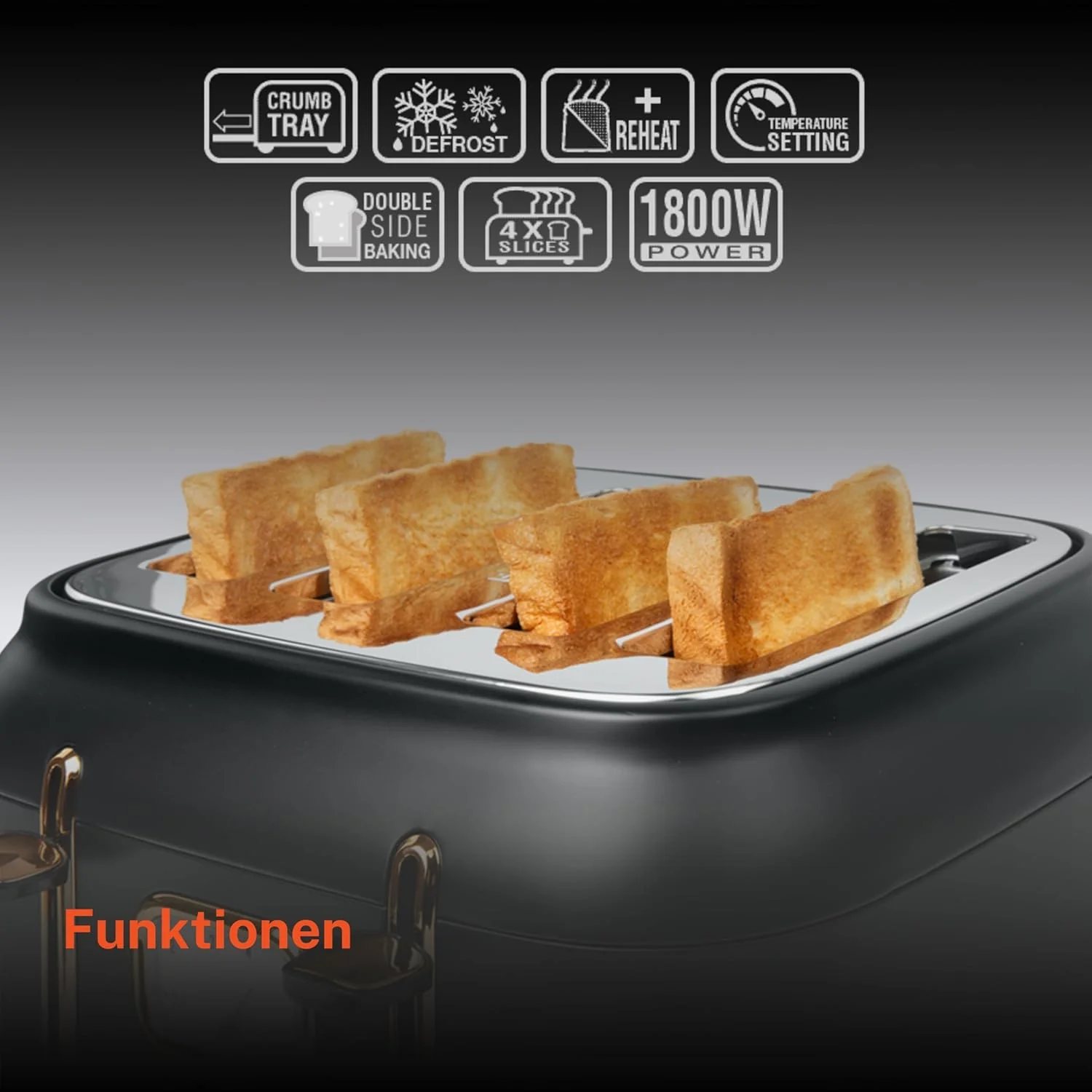 Muse: Toaster 4 Toasts 1 800 W Black/Brass - Image 3